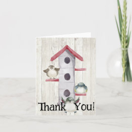 Carte De Remerciements Oiseaux d'aquarelle rustiques et maison d'oiseaux