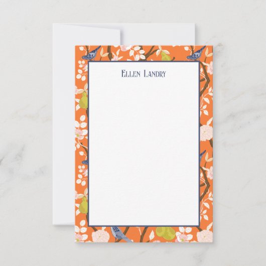 Carte De Remerciements Oiseaux de Chinoiserie orange et bleu (Devant)