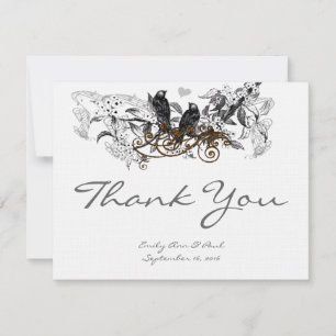 Carte De Remerciements Oiseaux de l'amour vintage Fleurs blanches Mariage