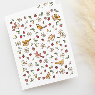Carte De Remerciements Oiseaux de printemps et fraises à motifs floraux b
