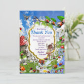 CARTE DE REMERCIEMENTS OISEAUX-ÉCHES ET BOUTEILLES (Debout devant)