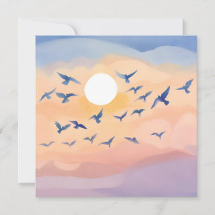 Carte De Remerciements Oiseaux en vol Coucher de soleil Nature Aquarell