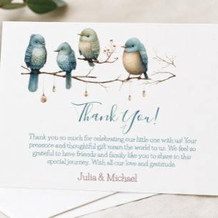 Carte De Remerciements Oiseaux Fantaisistes sur des Branches Baby Shower