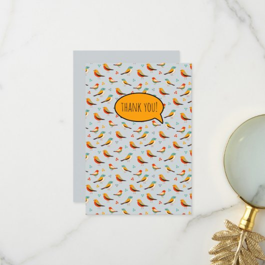 Carte De Remerciements Oiseaux modernes doux (Devant/Arrière en situation)