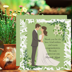 Carte De Remerciements Olive Green Floral Engagement Photo carré Boho