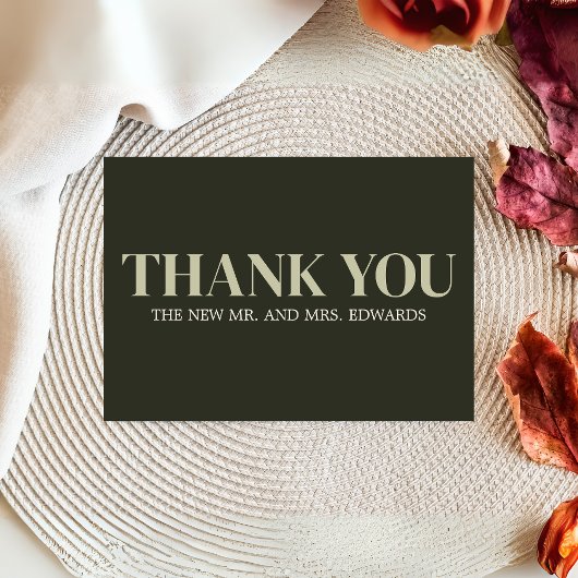 Carte De Remerciements Olive Green Moderne Monogramme Mariage