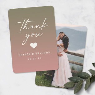 Carte De Remerciements Ombre Lily Green et Dusty Rose Mariage rose
