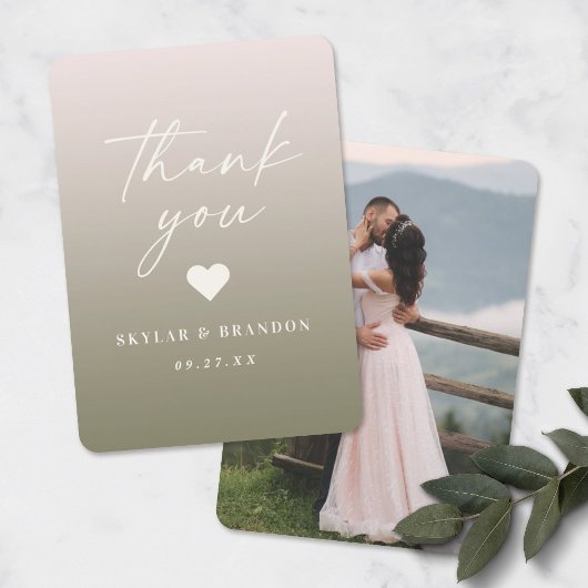 Carte De Remerciements Ombre Pastel Poudre rose et vert Lily Mariage