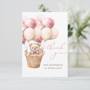 Carte De Remerciements On peut à peine attendre Montgolfière ours rose