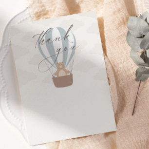 Carte De Remerciements On Peut Attendre   Baby Boy Blue Balloon Douche