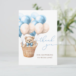 Carte De Remerciements On Peut Attendre Bear Balloon Baby shower bleu