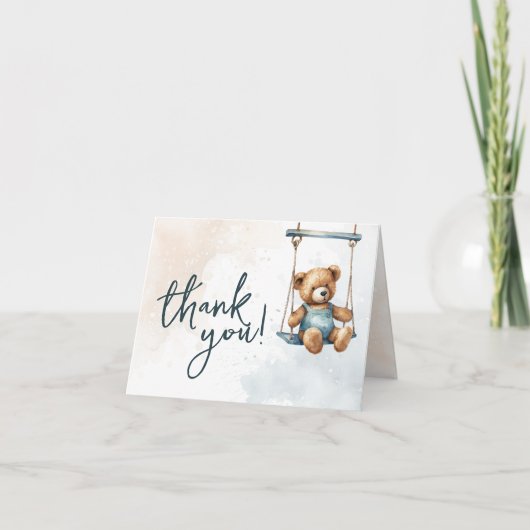 Carte De Remerciements On peut attendre Denim Teddy Bear Baby shower (Devant)