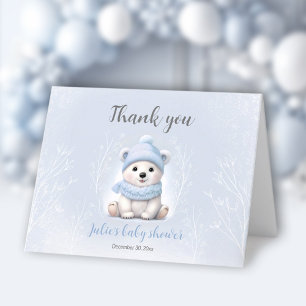 Carte De Remerciements On peut attendre le Baby shower d'ours bleu polair
