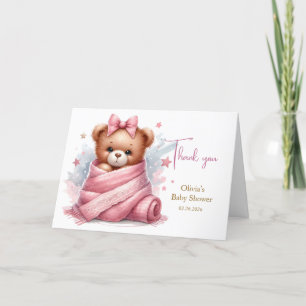 Carte De Remerciements On peut attendre le Baby shower rose