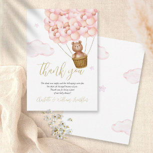 Carte De Remerciements On peut attendre l'ours rose Baby shower poème