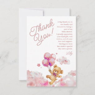 Carte De Remerciements On Peut Attendre Teddy Baby shower Fille Rose