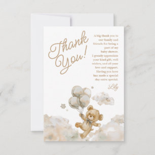 Carte De Remerciements On Peut Attendre Teddy Bear Baby shower Neutre