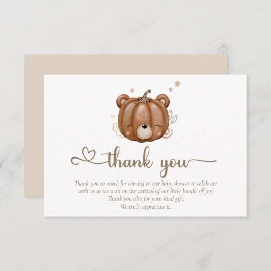 Carte De Remerciements On Peut Attendre Un Petit Ours Citrouille (Devant / Derrière)