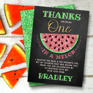 Carte De Remerciements One In A Melon Chalkboard 1er anniversaire