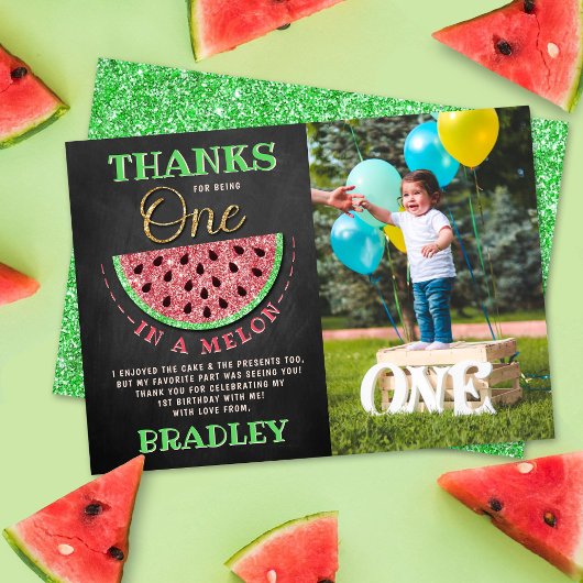 Carte De Remerciements One In A Melon Chalkboard 1er Anniversaire Photo