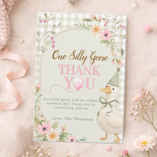 Carte De Remerciements One Silly Goose Gingham Pink Floral Birthday