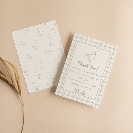 Carte De Remerciements One Silly Goose Green Drawn 1st Birthday Thank You