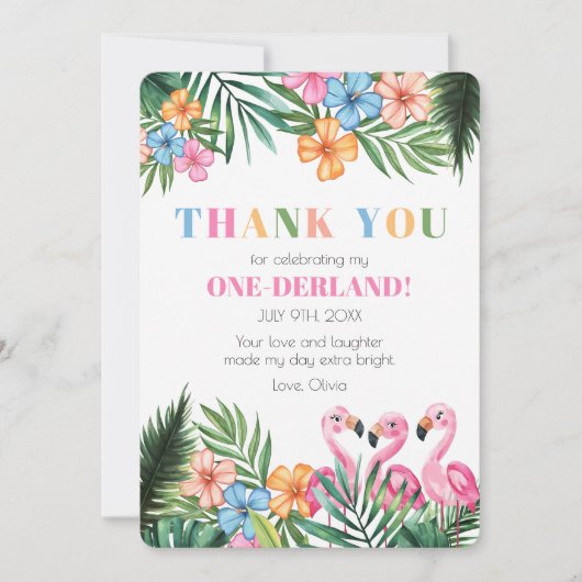 Carte De Remerciements Onederland Été Flamant rose tropical 1er anniversa (Devant)