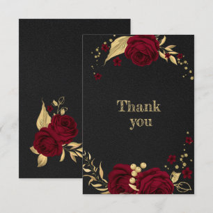 Carte De Remerciements or bordeaux floral noir