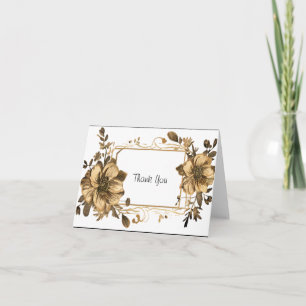 Carte De Remerciements Or floral avec cadre