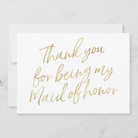 Carte De Remerciements Or "Merci d'être ma servante d'honneur" (Devant)