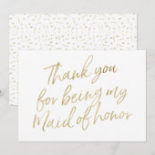 Carte De Remerciements Or "Merci d'être ma servante d'honneur" (Devant / Derrière)