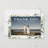 Carte De Remerciements Or moderne Eucalyptus Élégant vert Moss Photo (Devant)