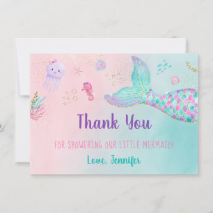 Carte De Remerciements Or rose Mermaid sous le Baby shower de la mer