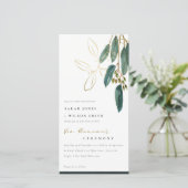 CARTE DE REMERCIEMENTS OR VERT EUCALYPTUS FOLIAGE VOW RENOUVELLEMENT INVI (Debout devant)