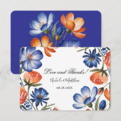 Carte De Remerciements Orange and Cobalt Blue Floral Wedding (Devant / Derrière)