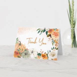 Carte De Remerciements Orange Automne Automne Citrouille Floral Baby show