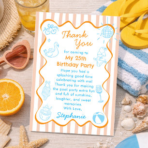 Carte De Remerciements Orange Bleu Dessin à la Main Été Fête de Piscine A
