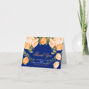 Carte De Remerciements Orange botanique et Mariage bleu marine