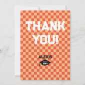 Carte De Remerciements Orange Checkerboard Graduation Party (Dos)