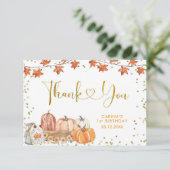 Carte De Remerciements Orange Citrouille Patch Automne Anniversaire (Debout devant)