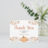 Carte De Remerciements Orange Citrouille Rustique Floral 1er anniversaire (Debout devant)