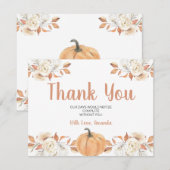 Carte De Remerciements Orange Citrouille Rustique Floral 1er anniversaire (Devant / Derrière)