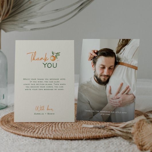 Carte De Remerciements Orange Citrus Little Cutie Baby Shower Photo