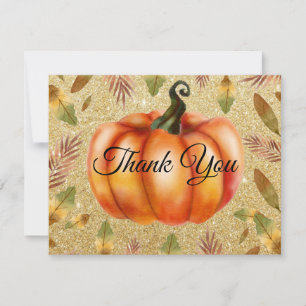 Carte De Remerciements Orange de parties scintillantes d'or de citrouille