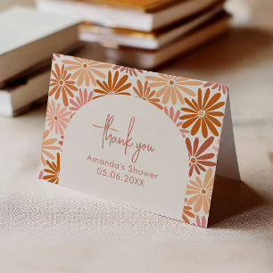 Carte De Remerciements Orange et rose Retro Floral Super bébé plié