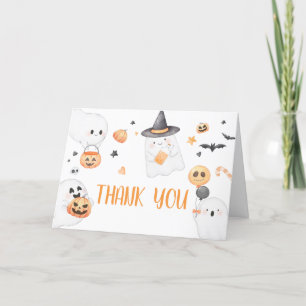 Carte De Remerciements Orange Ghost Halloween Little Boo Baby shower