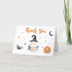 Carte De Remerciements Orange Halloween Ghost Little Boo Baby shower