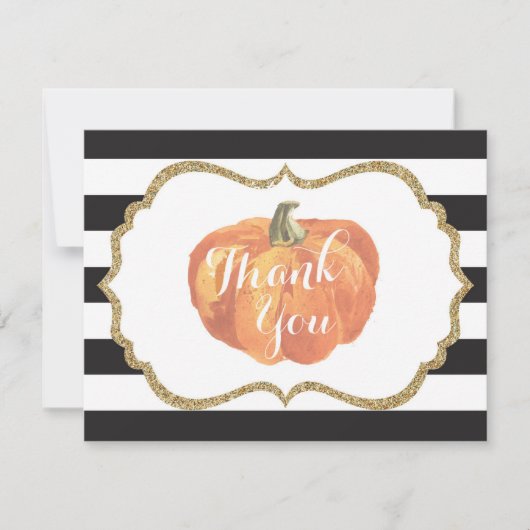 Carte De Remerciements Orange noir et or Citrouille automne automne (Devant)