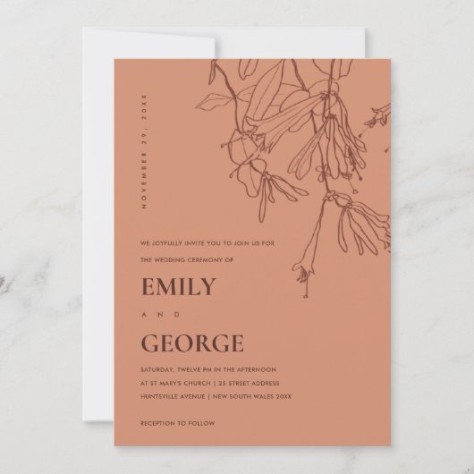 CARTE DE REMERCIEMENTS ORANGE RUST LINE DESIGN FLORAL MARIAGE INVITE (Devant)