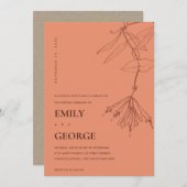 CARTE DE REMERCIEMENTS ORANGE RUST LINE DESIGN FLORAL MARIAGE INVITE (Devant / Derrière)